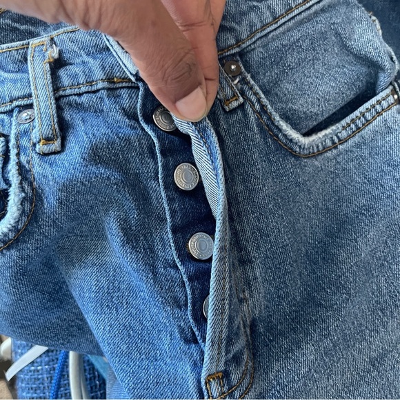 FREE PEOPLE | Blue Button Fly High Waisted Skinny Jeans Sz 24 - Picture 3 of 7